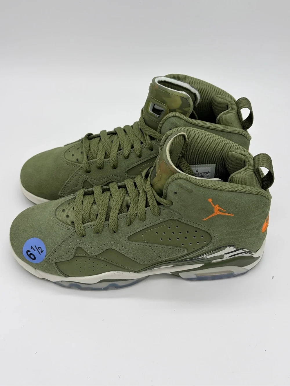 Jordan Youth High-Top Sneakers in Olive Green with Orange Jumpman